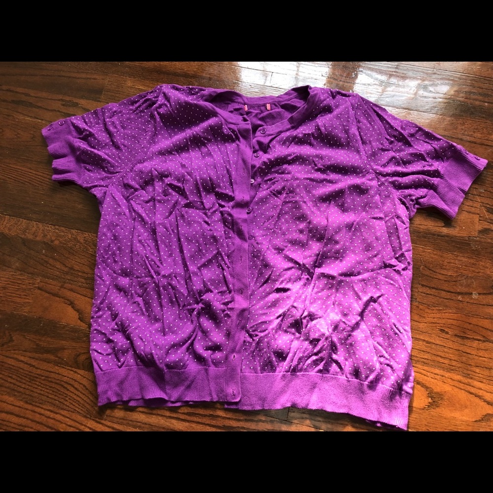 Purple polka dot short sleeved cardigan